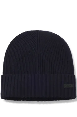 Rib-knit virgin-wool beanie with logo plaque