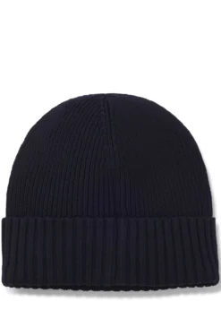 Rib-knit virgin-wool beanie with logo plaque