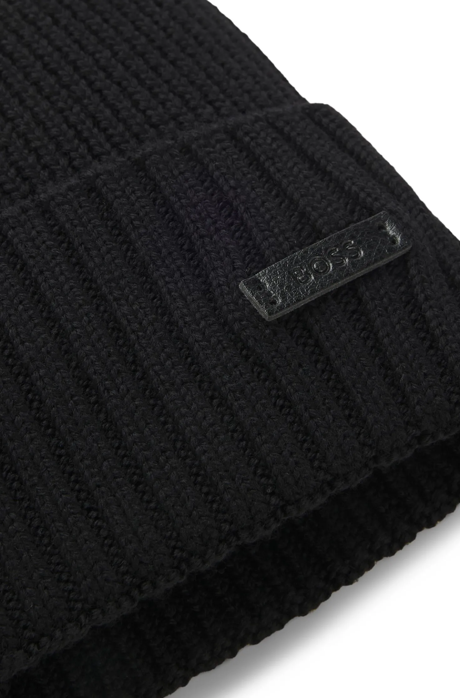 Rib-knit virgin-wool beanie with logo plaque