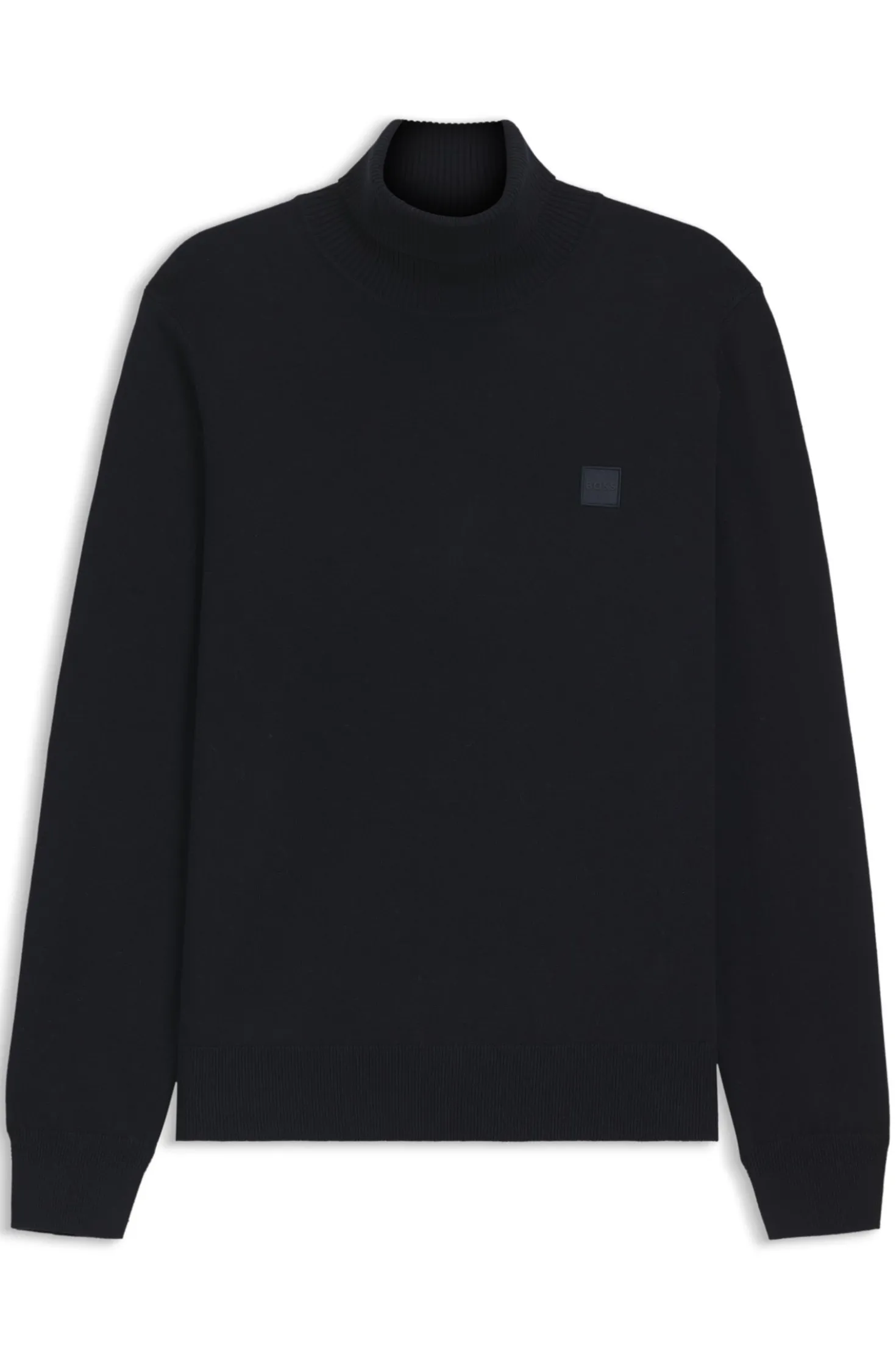 Rollneck sweater in cotton and cashmere with logo patch