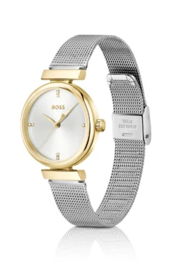 Rosehill gold-tone watch with silver-tone mesh bracelet