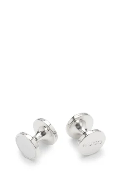 Round cufflinks with enamel core and logo