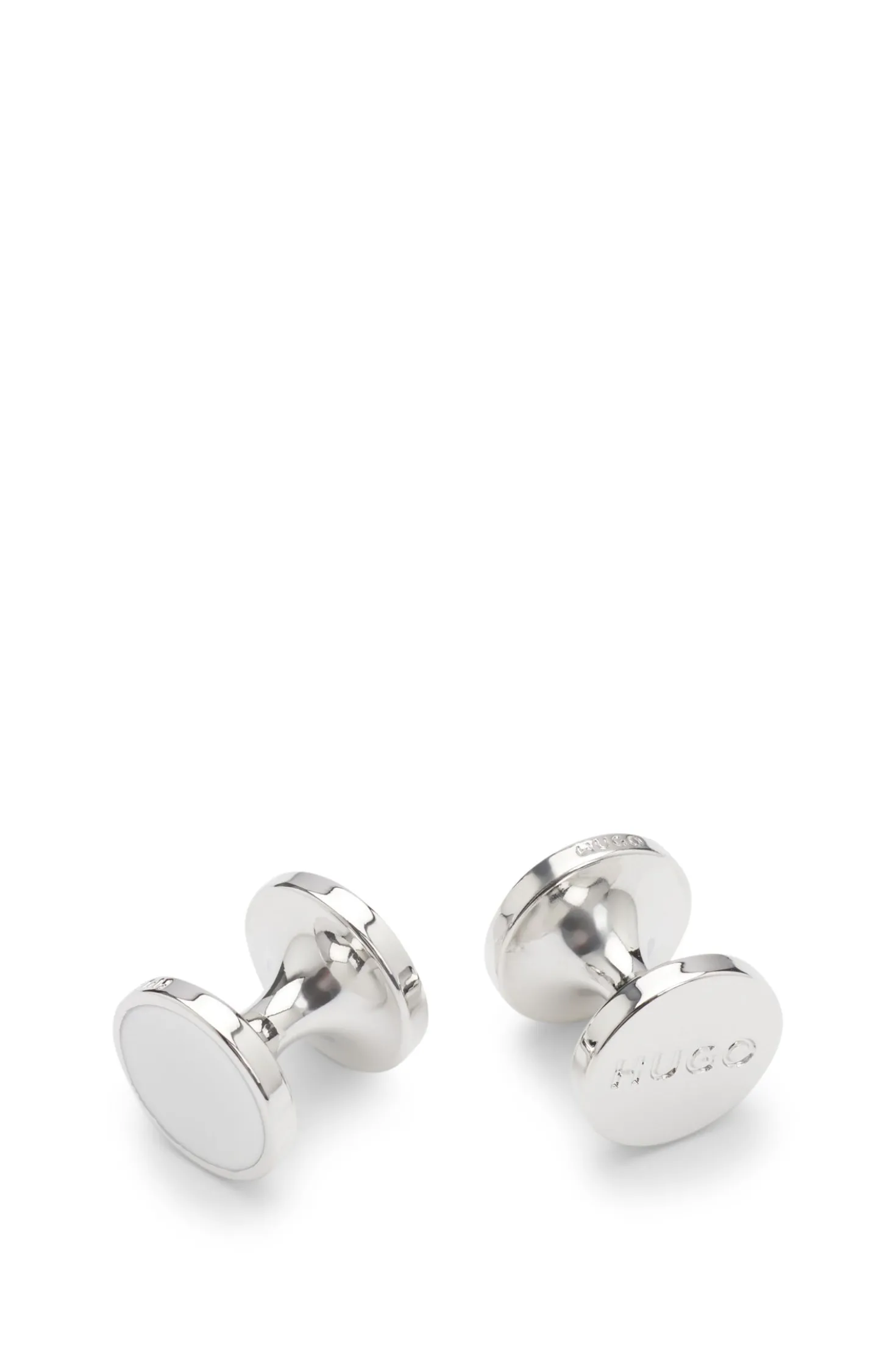 Round cufflinks with enamel core and logo