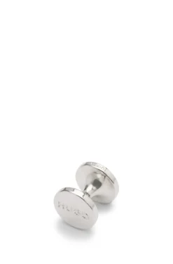 Round cufflinks with enamel core and logo