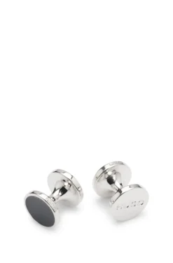 Round cufflinks with enamel core and logo