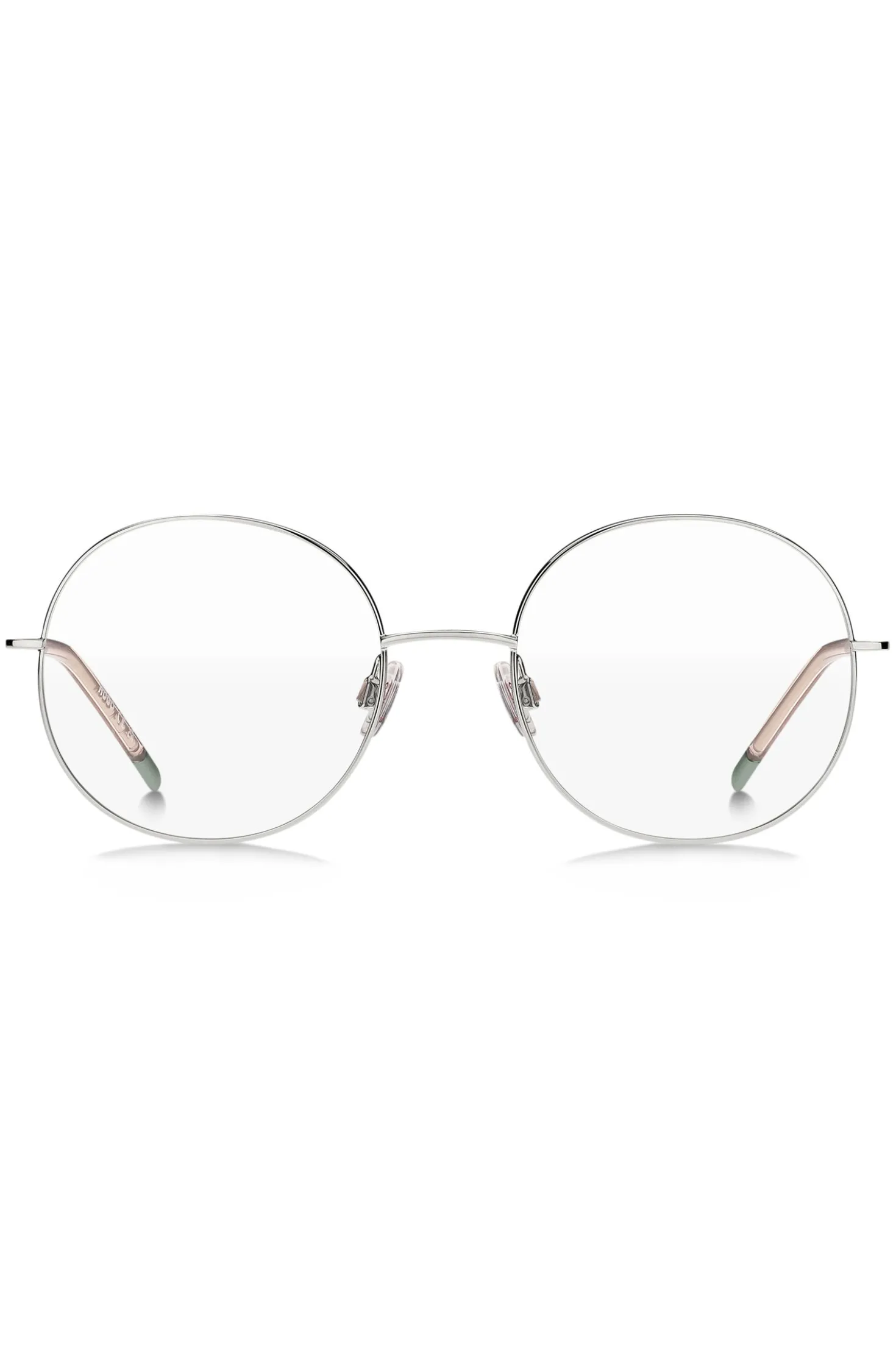 Round optical frames with rose-coloured trims
