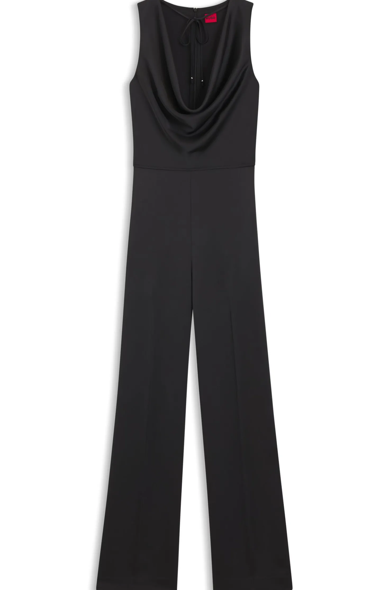 Satin jumpsuit with waterfall neckline
