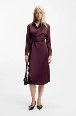 Satin midi dress with drape detail