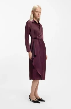 Satin midi dress with drape detail