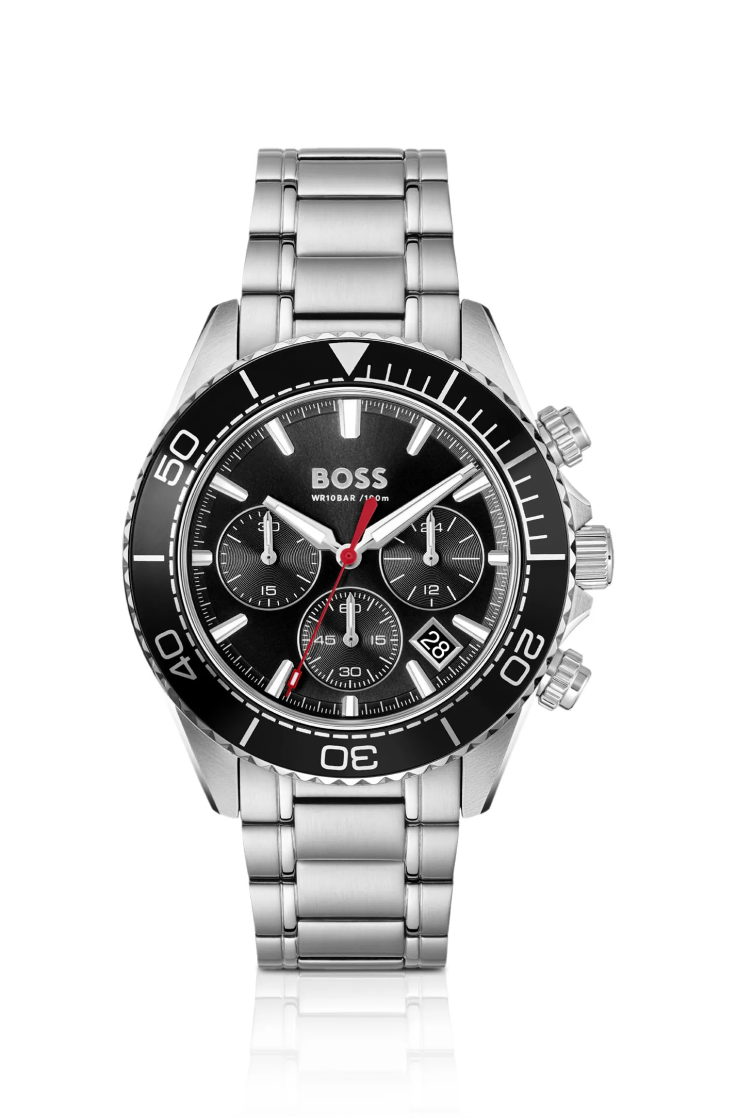 Sealiner black-dial watch with rotating tachymeter bezel
