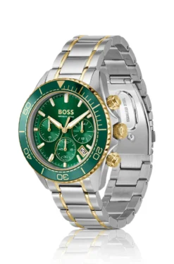 Sealiner two-tone chronograph watch with green dial