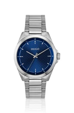 Seam stainless-steel watch with blue textured dial