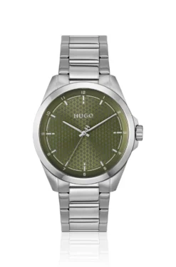 Seam stainless-steel watch with green textured dial