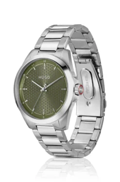 Seam stainless-steel watch with green textured dial