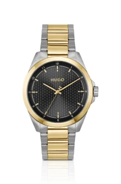 Seam two-tone watch with black textured dial