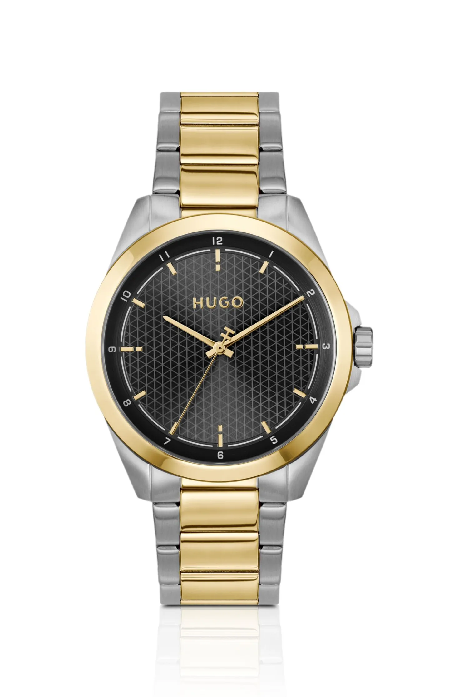 Seam two-tone watch with black textured dial