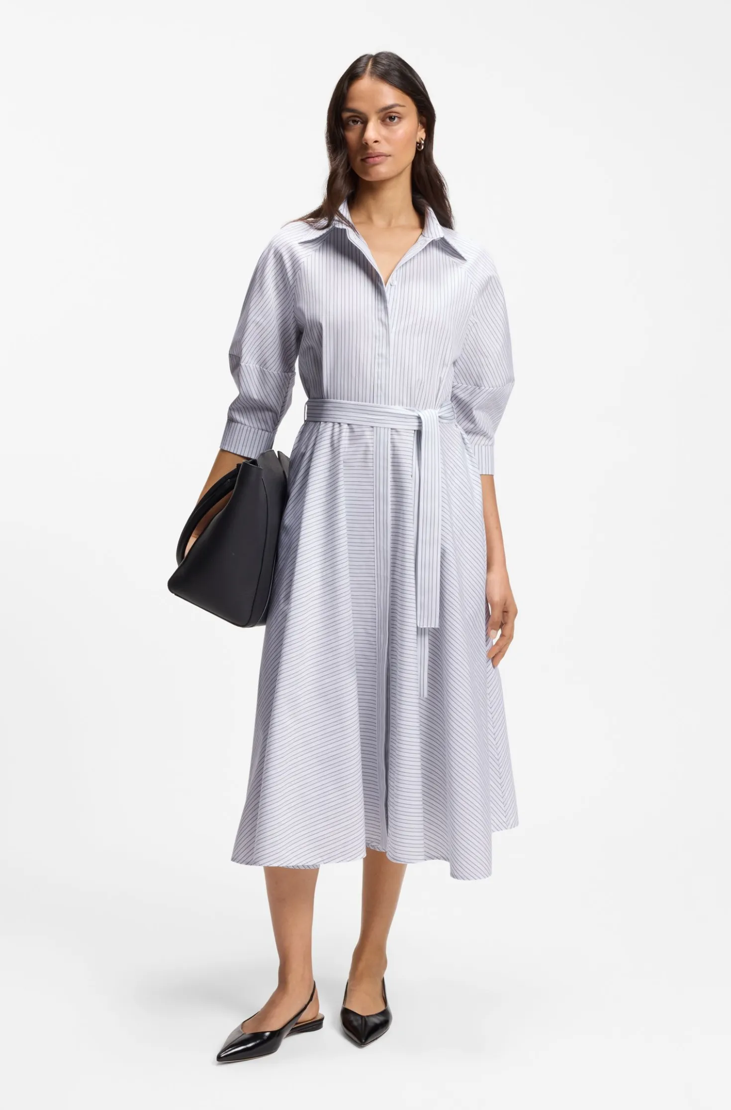 Shirt dress in striped cotton poplin