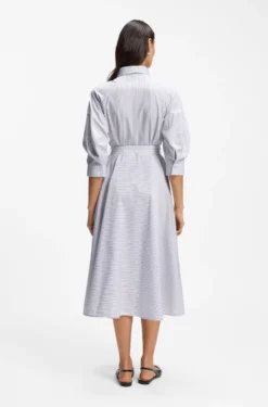 Shirt dress in striped cotton poplin