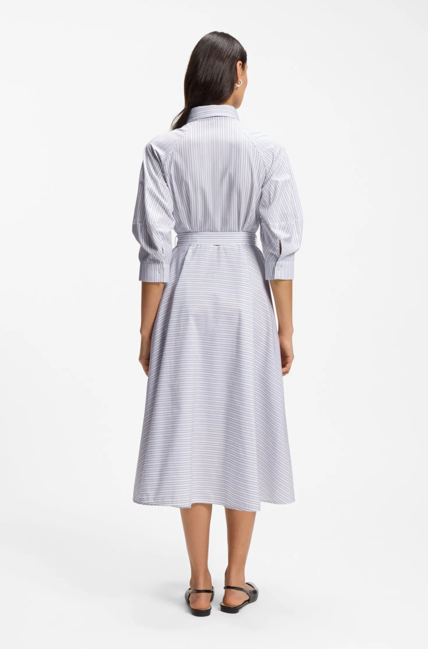 Shirt dress in striped cotton poplin