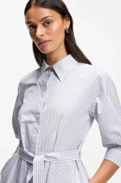 Shirt dress in striped cotton poplin