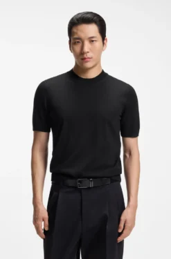 Short-sleeved knit T-shirt in merino wool