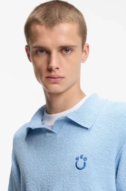 Short-sleeved oversized-fit sweater in cotton-blend towelling