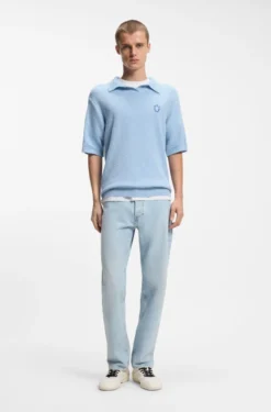 Short-sleeved oversized-fit sweater in cotton-blend towelling