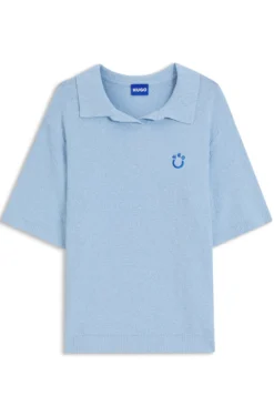 Short-sleeved oversized-fit sweater in cotton-blend towelling