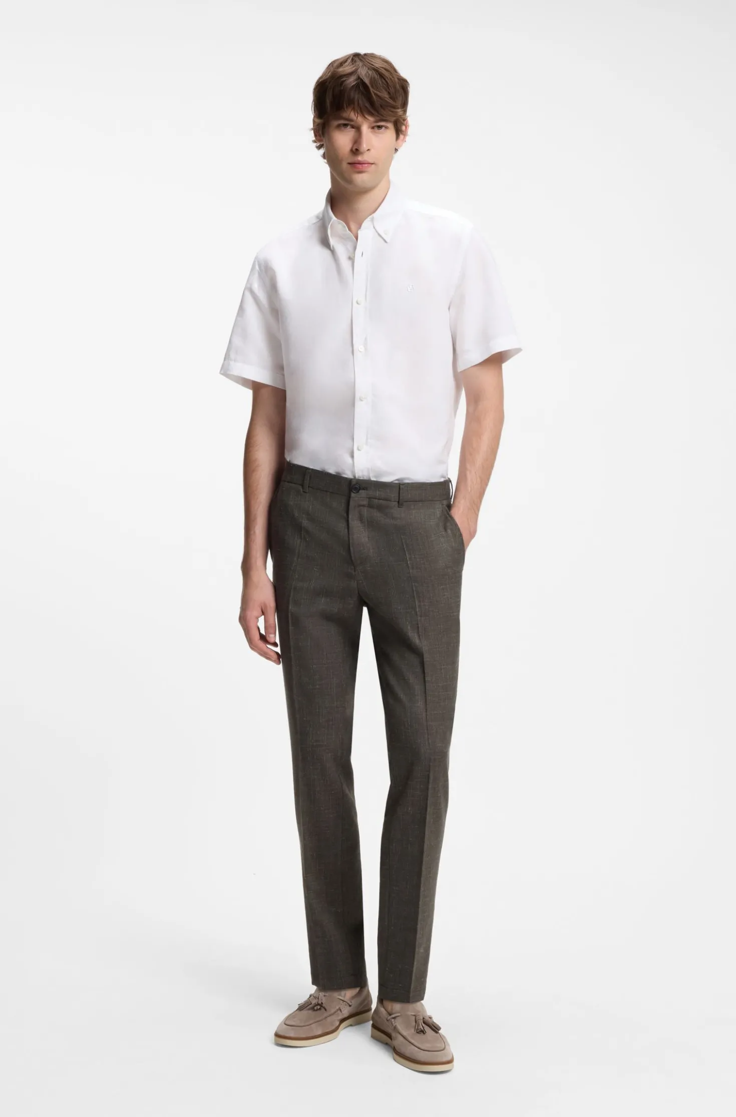 Short-sleeved shirt in a cotton and linen blend