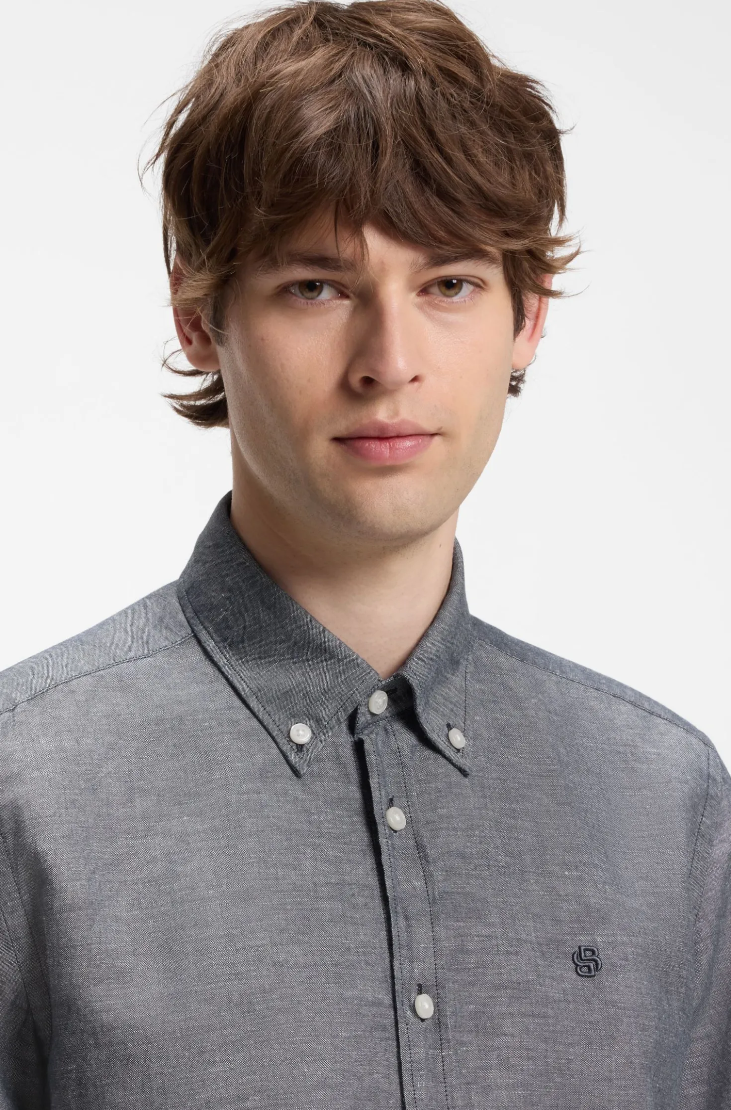 Short-sleeved shirt in a cotton and linen blend