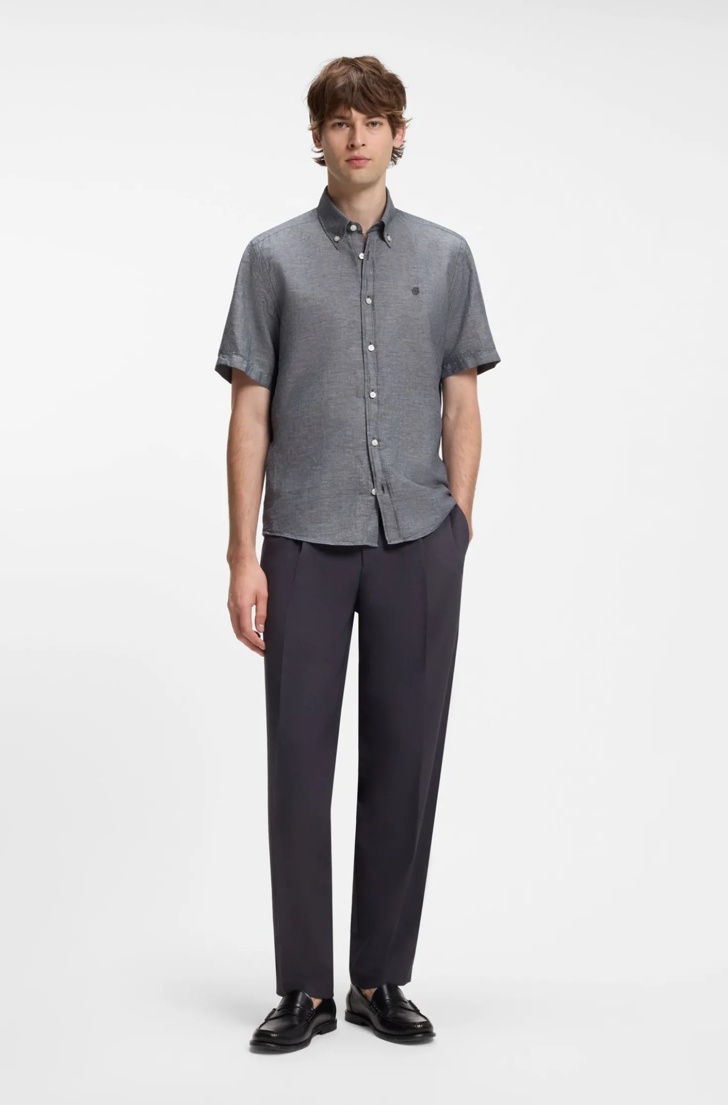 Short-sleeved shirt in a cotton and linen blend