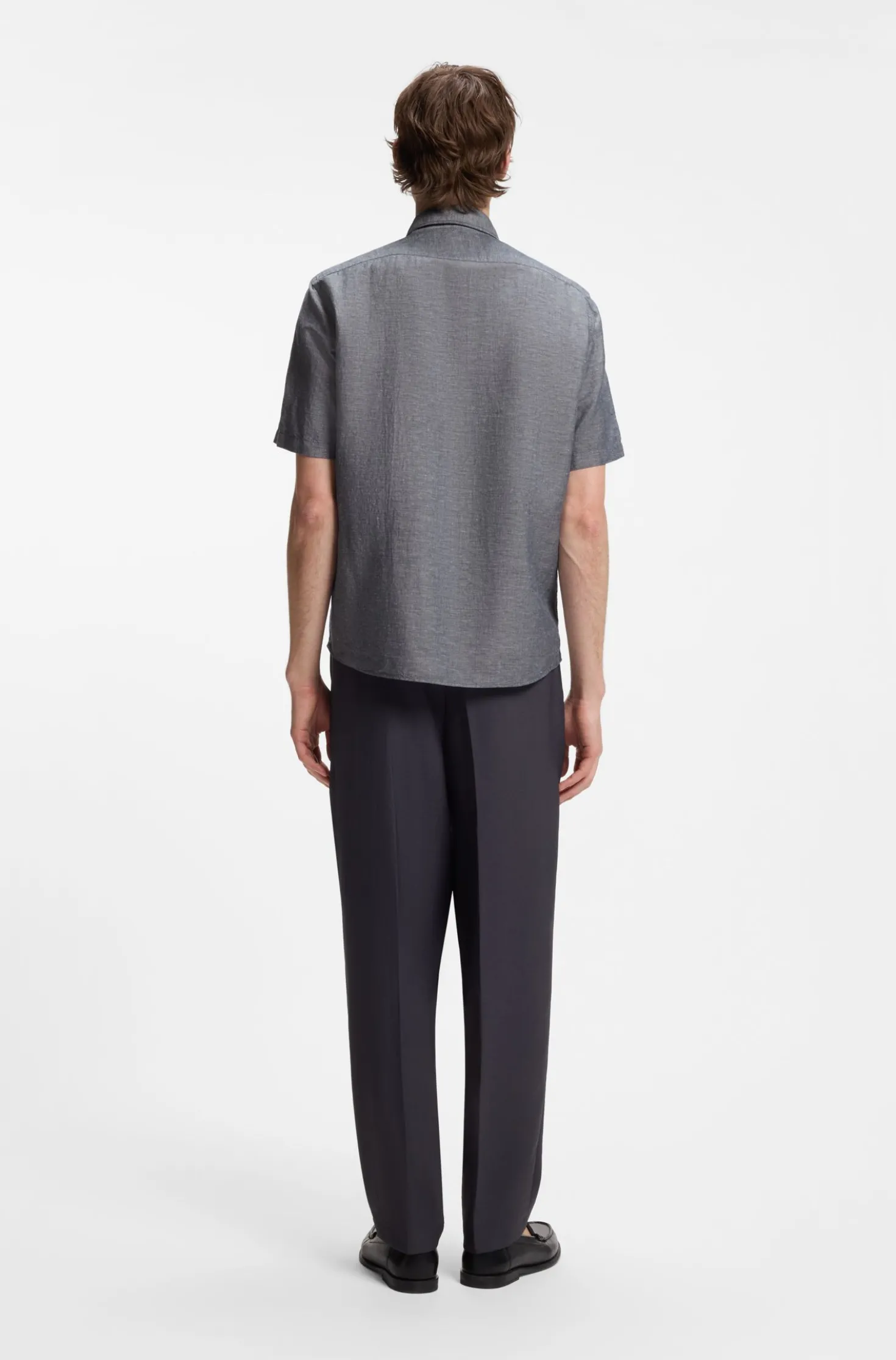 Short-sleeved shirt in a cotton and linen blend