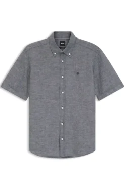 Short-sleeved shirt in a cotton and linen blend