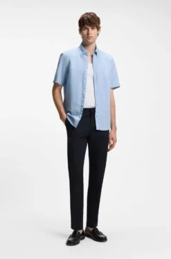 Short-sleeved shirt in a cotton and linen blend