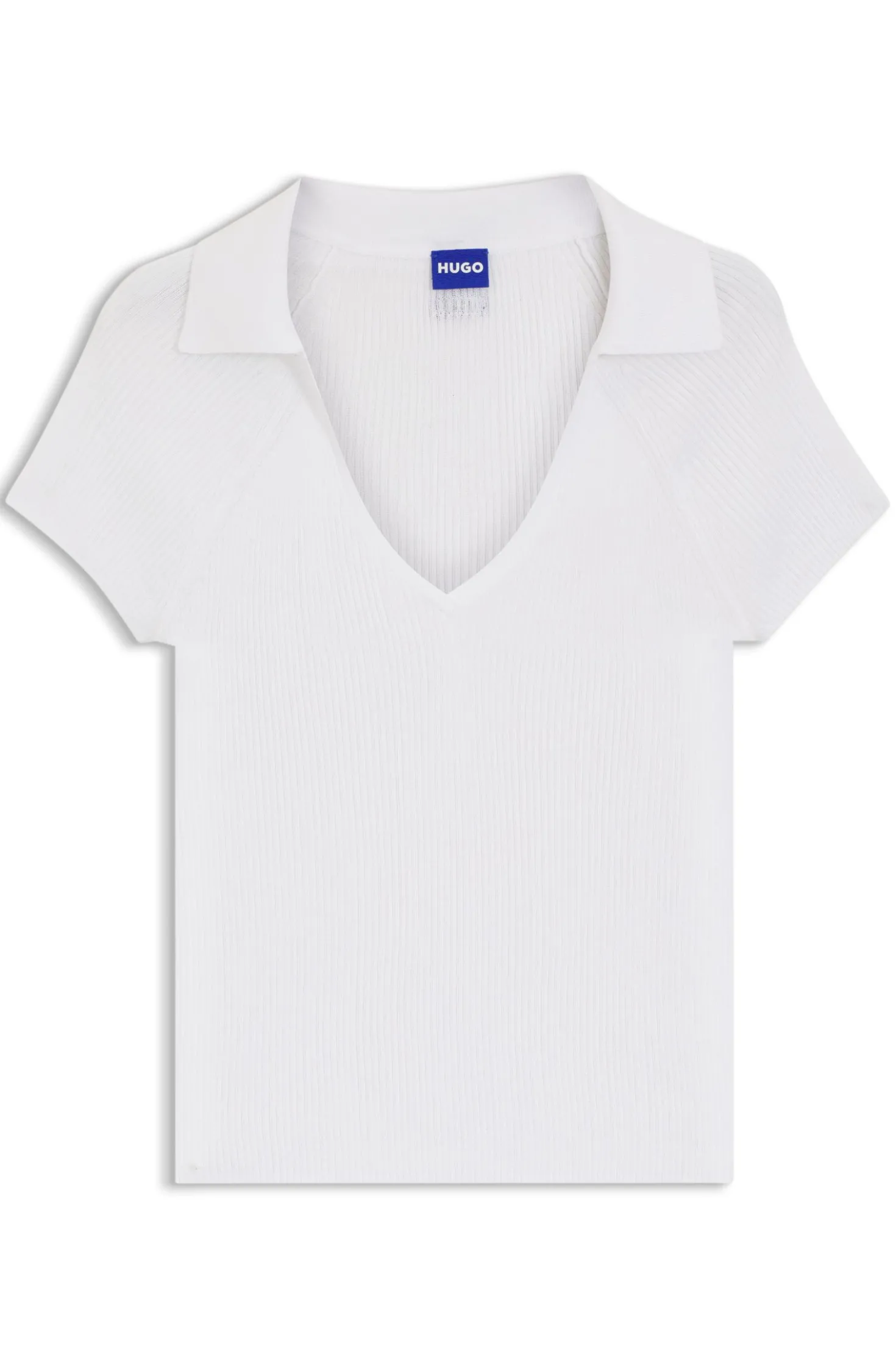Short-sleeved sweater in stretch fabric with polo collar