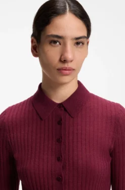 Short-sleeved wool-blend sweater with polo collar