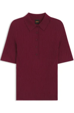 Short-sleeved wool-blend sweater with polo collar