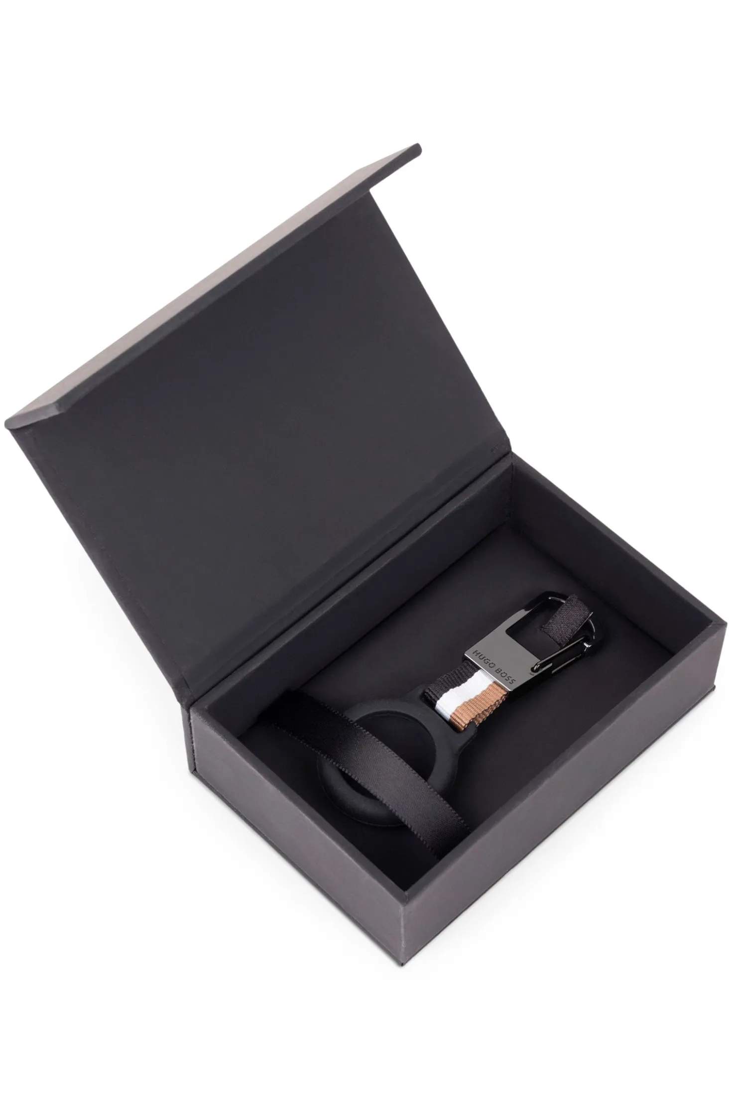 Signature-stripe key ring with AirTag holder