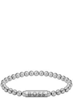 Silver-tone cuff with logo closure