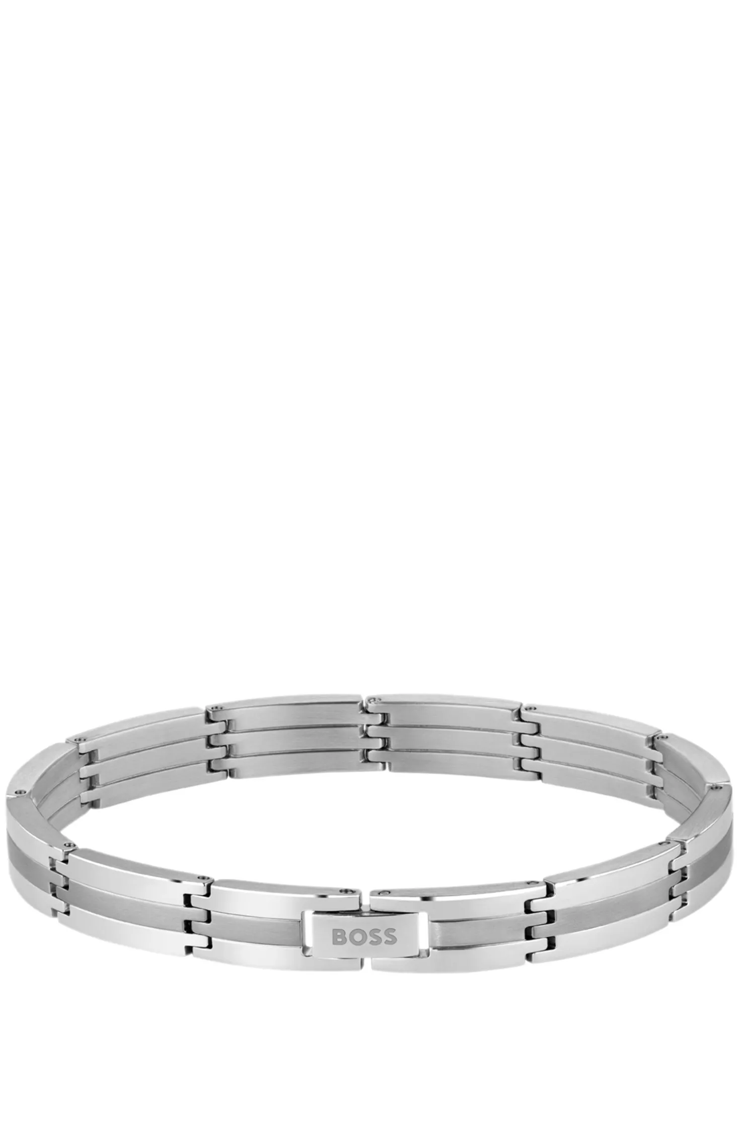 Silver-tone striped cuff with logo clasp