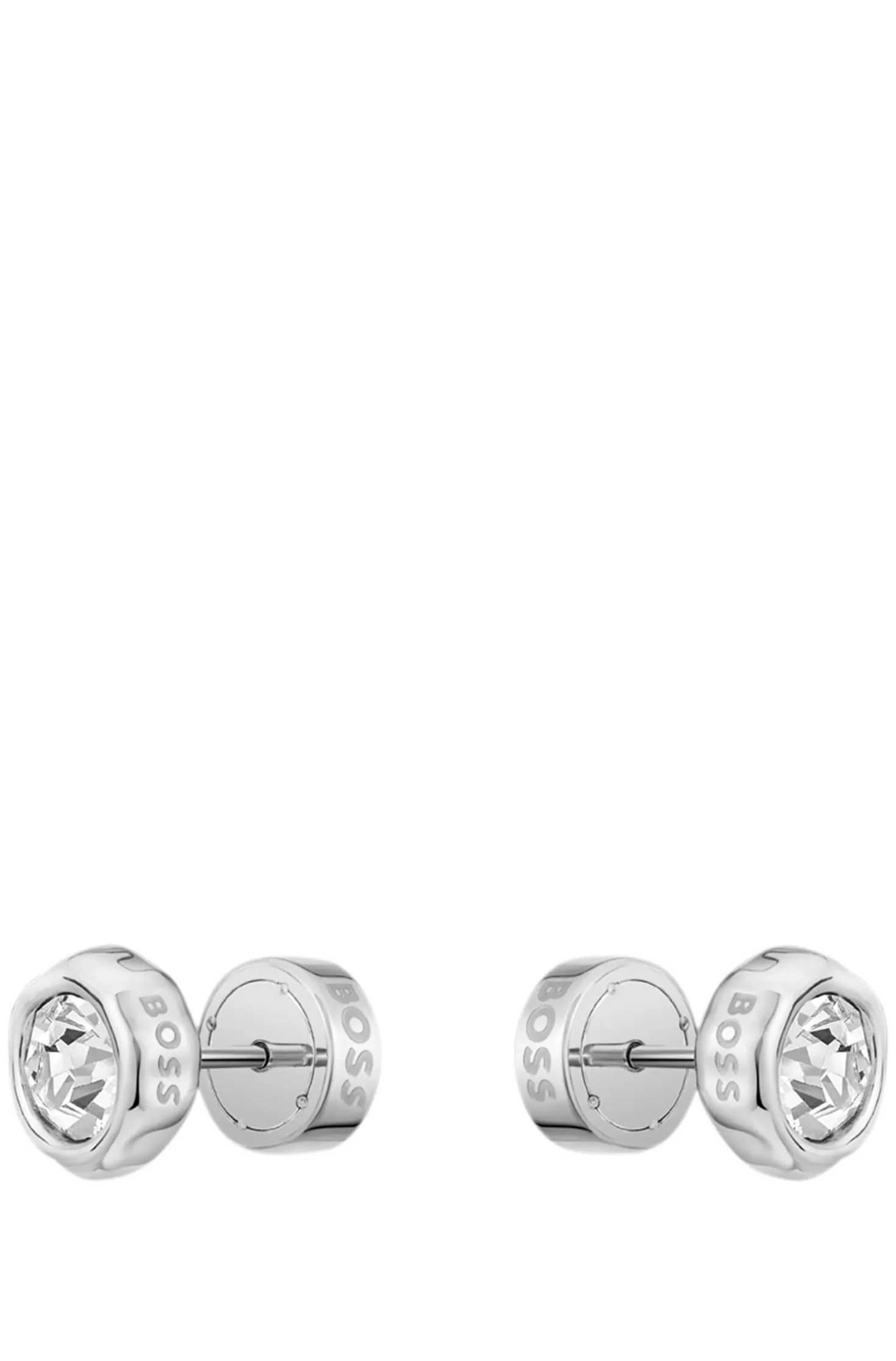 Silver-tone stud earrings with crystal core