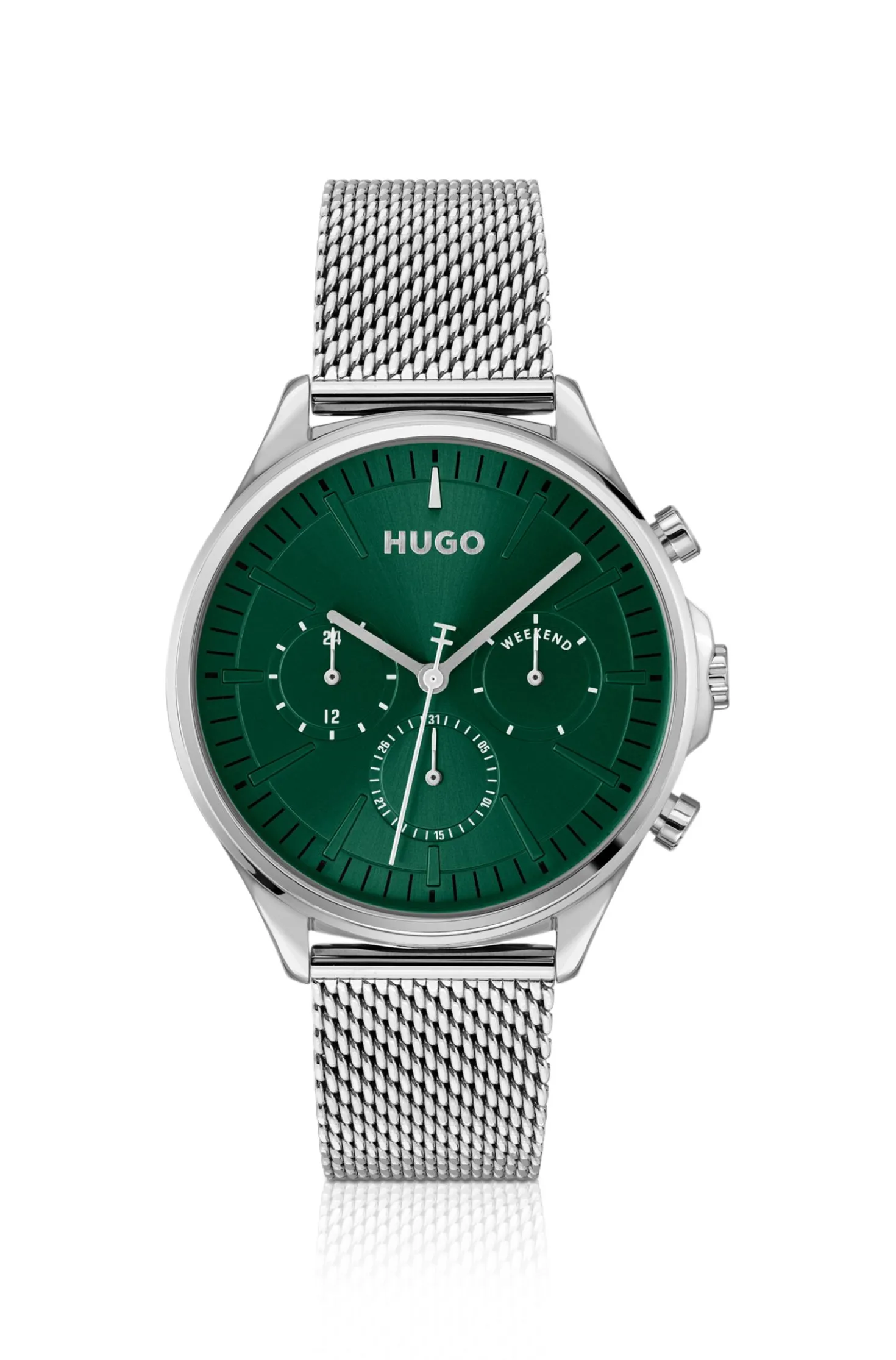 Silver-tone watch with green dial