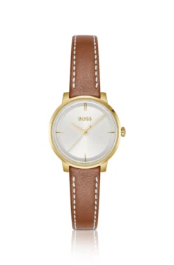 Silver-white-dial watch with leather strap