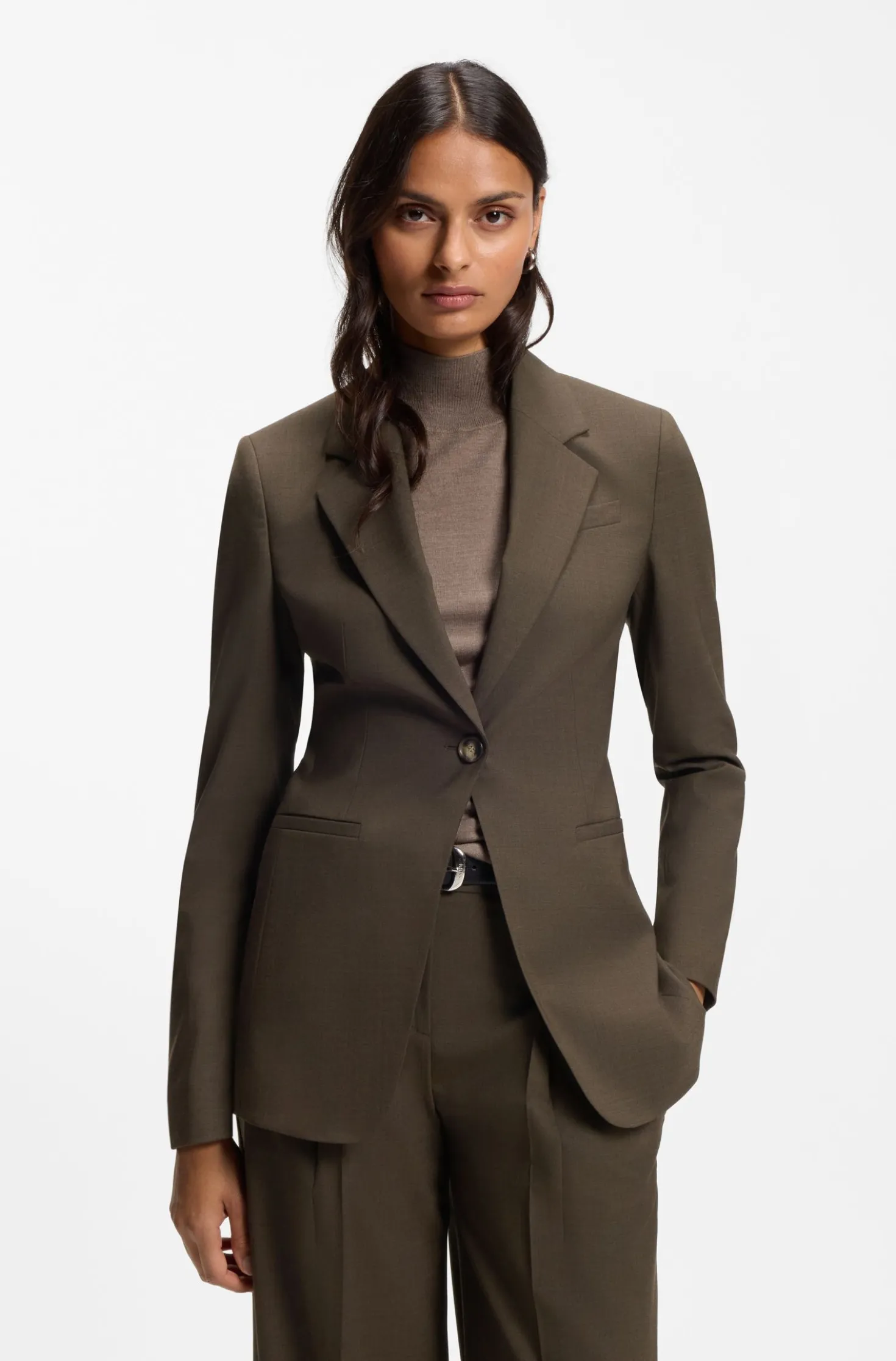 Single-breasted blazer in melange virgin wool