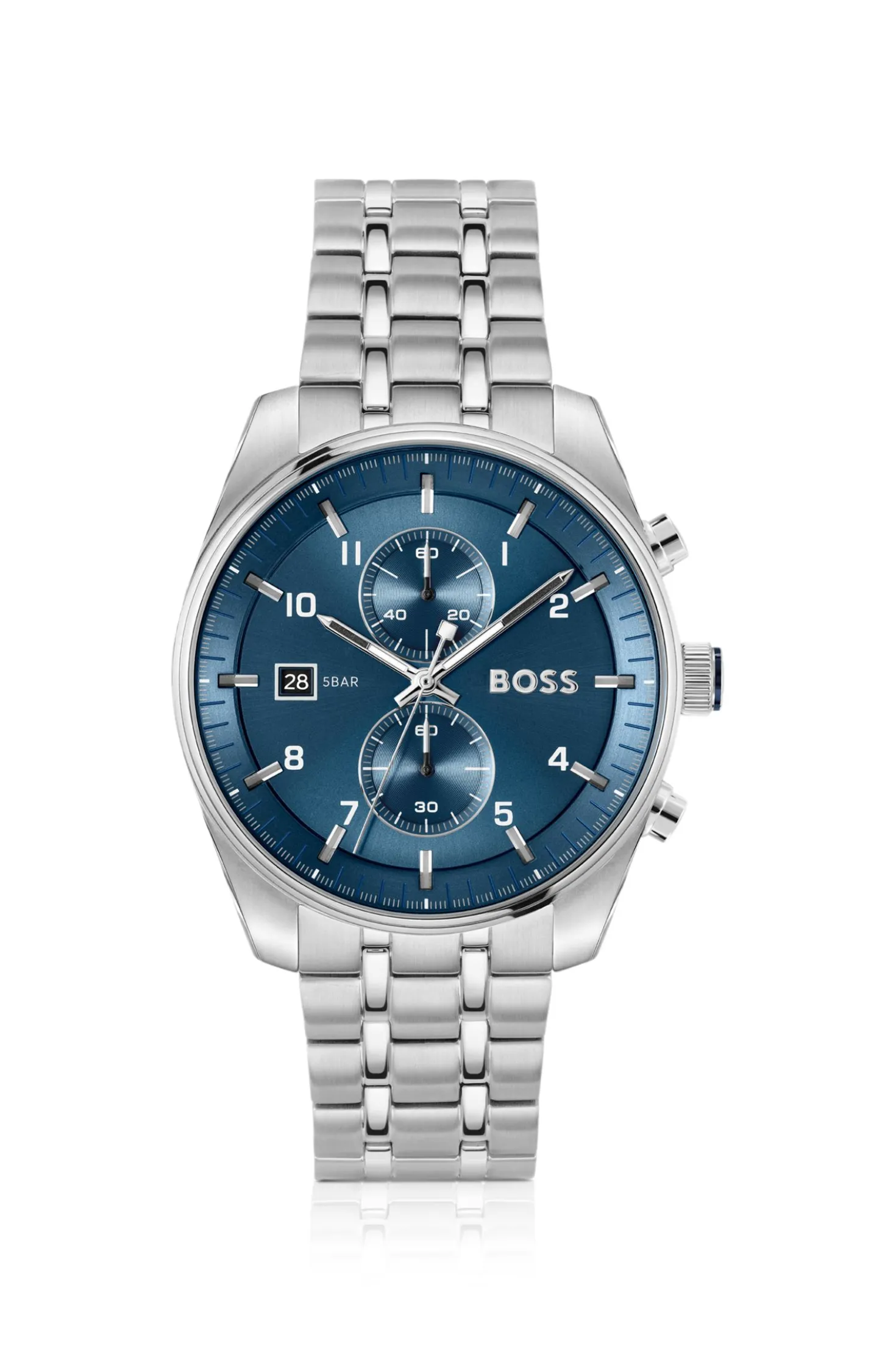 SKYTRAVELLER Blue-dial chronograph watch with steel bracelet