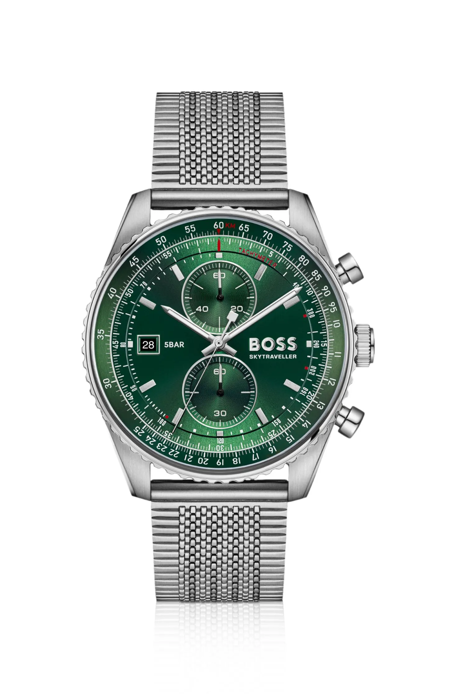 Skytraveller Pro green-dial watch with sapphire crystal