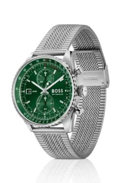 Skytraveller Pro green-dial watch with sapphire crystal