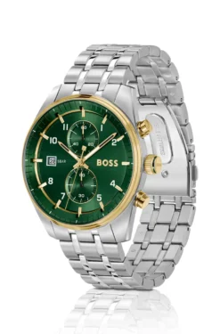 SKYTRAVELLER Two-tone chronograph watch with green dial