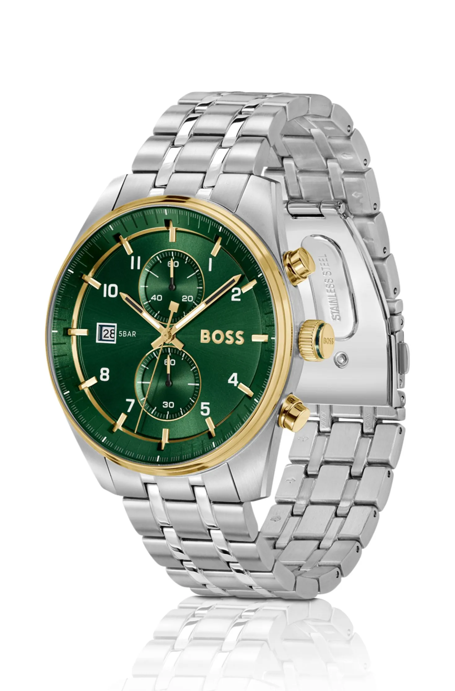 SKYTRAVELLER Two-tone chronograph watch with green dial