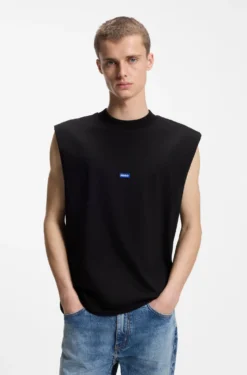 Sleeveless cotton T-shirt with logo patch